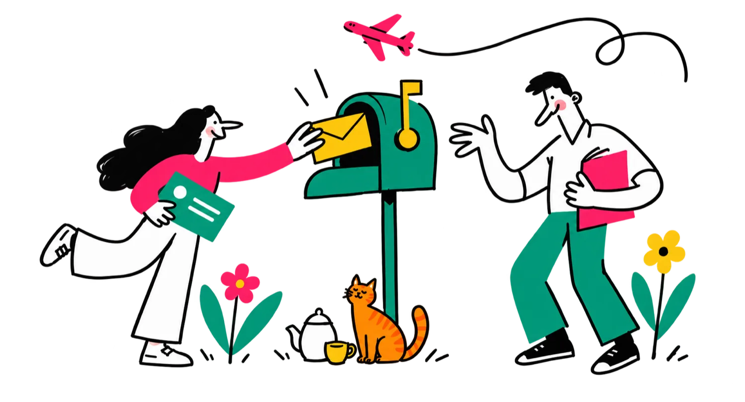 Illustration of a person posting mail into a mailbox